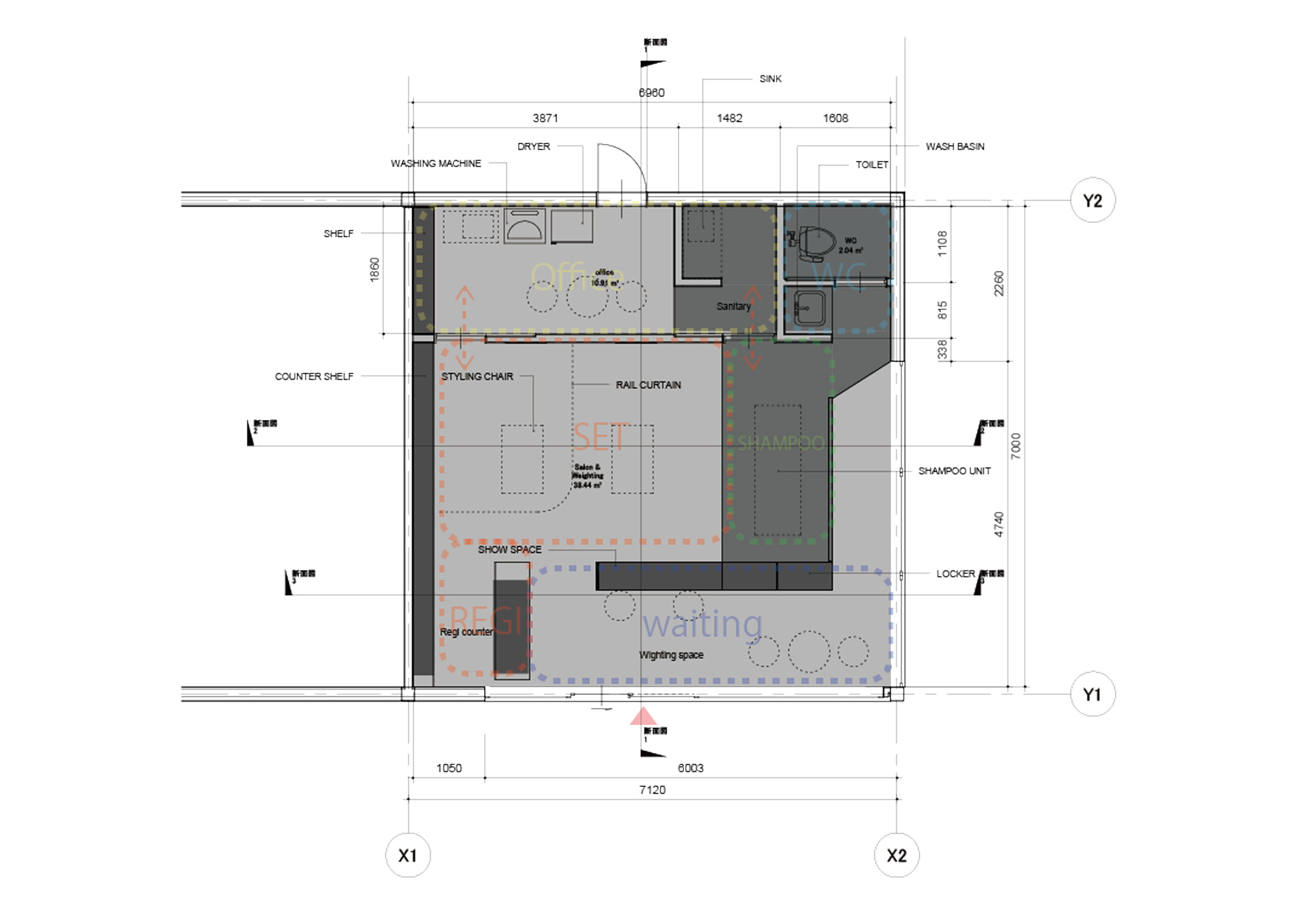 美容室（ビューティサロンリノベーション）への計画平面図