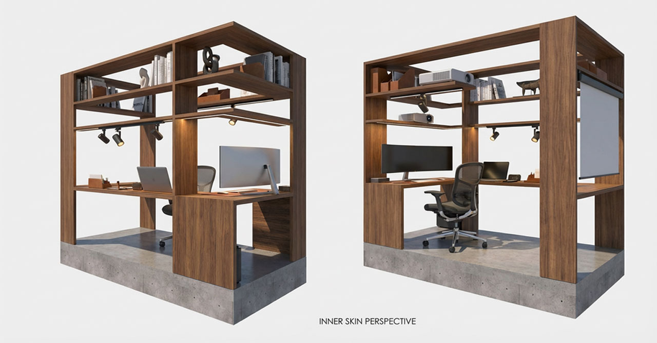 Exterior perspective of Working Shelf Box booth design